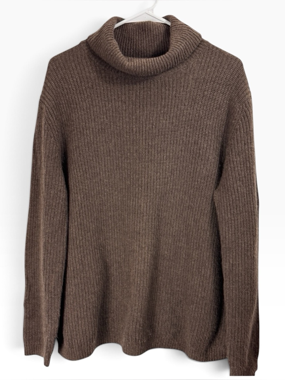 Quince Size Large Mongolian Cashmere Fisherman Turtleneck Sweater Brown Top